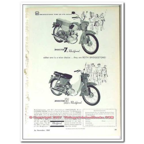 BRIDGESTONE TIRE CO 1963 wise choice Rockford Scooter 7 50 vintage ad
