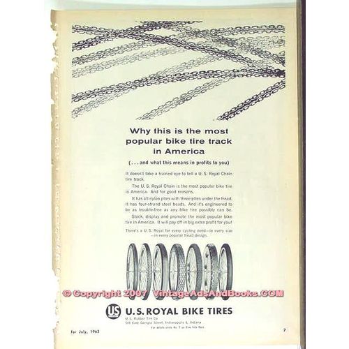 U S ROYAL BIKE TIRES 1963 US rubber bicycle tire vintage ad