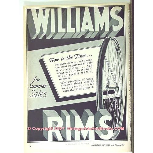 WILLIAMS RIMS 1963 bicycle rim tire parts summer sales vintage ad