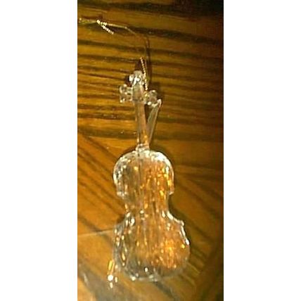 NEW CLEAR RESIN VIOLIN ORNAMENT WITH GOLD RIBBON HANGER - CHRISTMAS