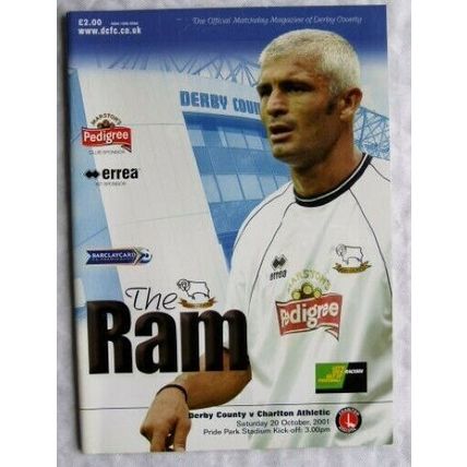 2001 programme Derby County v. Charlton Athletic, poster Danny Higginbotham