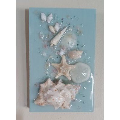 New Handmade OOAK Seashell Resin Mosaic Wall Decor, 4"x 6" [id:M91]