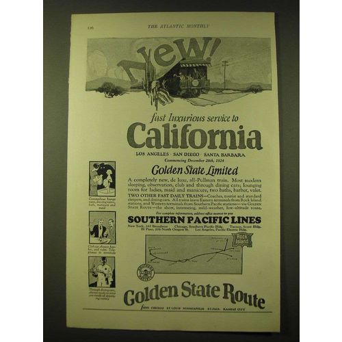 1924 Southern Pacific Lines Railroad Ad - New fast luxurious service