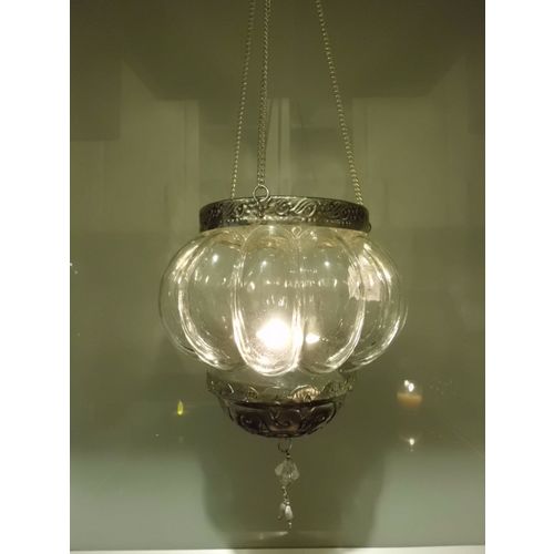 Hänge-Windlicht, ?16cm Teelicht-,Kerzenhalter, Glas-Laterne Bauernsilber,Lampion