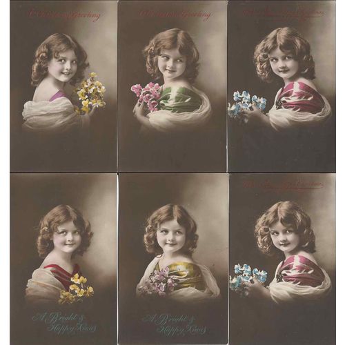 Little Girl set of 6 Real Photos, Christmas Poem, MINT EX, circa 1910, Fashion