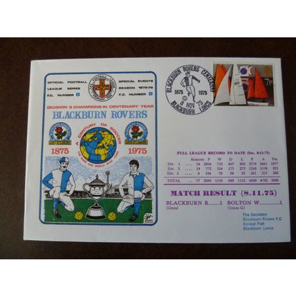 1975 Blackburn v Bolton Dawn Football Cover No8 stamps Special Event Centenary