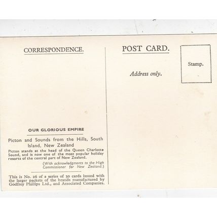 Picton and Sounds New Zealand Our Glorious Empire no 26 Postcard VGC