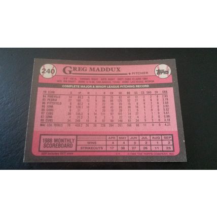1989 Topps Card # 240 Greg Maddux Excellent (5) Chicago Cubs