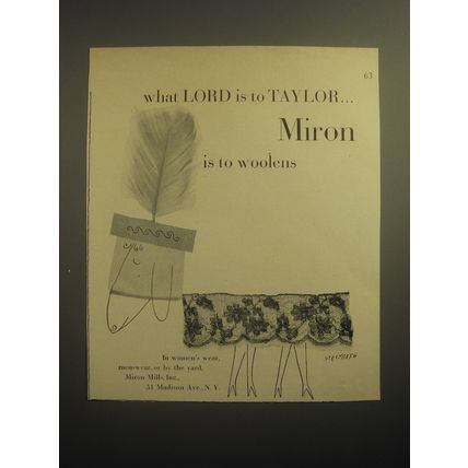 1950 Miron Woolens Advertisement - art by Saul Steinberg