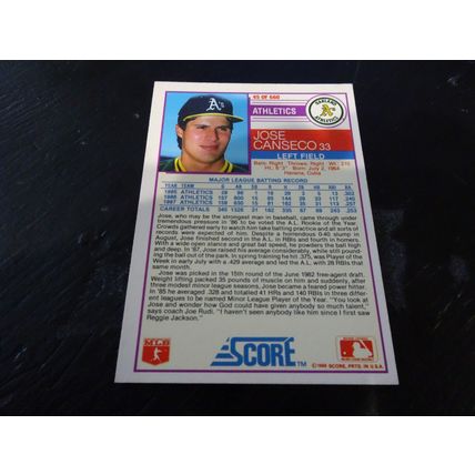 1988 Score Card # 045 Jose Canseco Excellent (5) Oakland Athletics