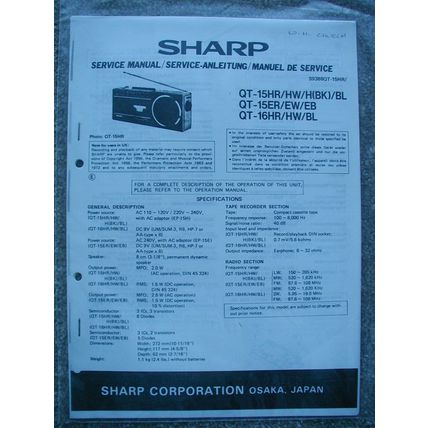 SHARP QT-15HR QT-15ER QT-16HR COPY of Original Service manual