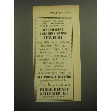 1947 Parke-Bernet Galleries Ad - Exhibition from may 15 to time of sale