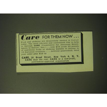 1948 CARE Cooperative for American Remittances to Europe Organization Ad