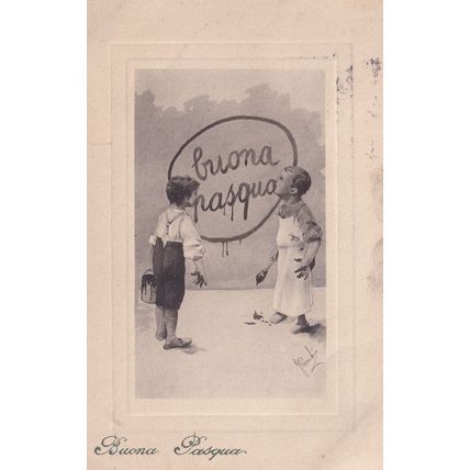 Buona Pasqua Happy Easter Painter At Work Italian Old Postcard