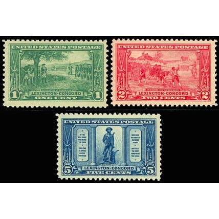 Lexington Concord Mint Very Fine Set of Three Stamps Postage Stamps Scott 617-19