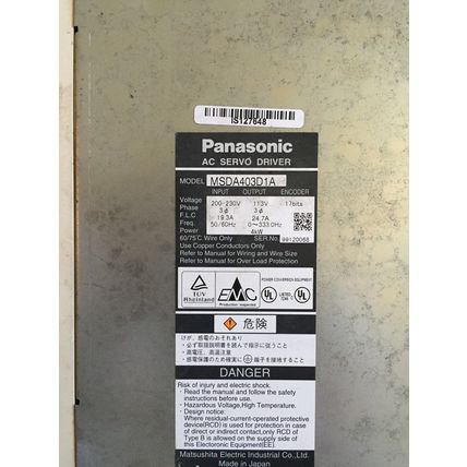 PANASONIC MSDA403D1A AC SERVO-DRIVER 113v OUTPUT,17BITS ENCODER,4kW,BQ