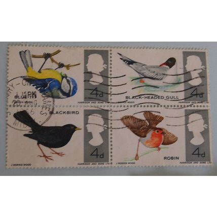 GB 1966 British Birds block of 4 different birds 4d values Used SG696 to 699