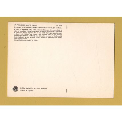 La Premiere Sortie - Auguste Renoir - Postally Unused - The Medici Society Ltd