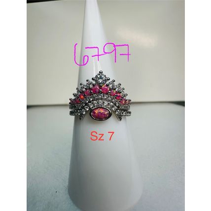Bomb Party Sz7 Revealed BP Ring Jewelry RBP Pink Fire Opal 2Pc Rhodium P Bnd Set