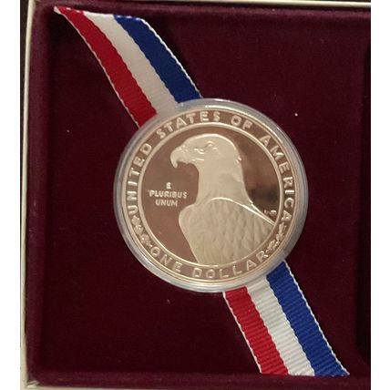 1983-S Los Angeles XXIII Olympiad Games Proof Silver Dollar. DISCUS Box & COA