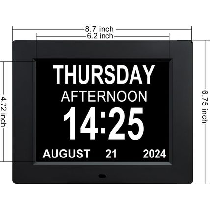 TMC 8 Inch Dementia Clock for Seniors – Large Auto-Dimming Calendar Display with