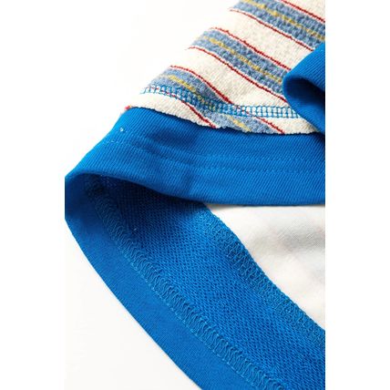 Blue Stripe Buttoned V Neck Collared Drop Shoulder Top