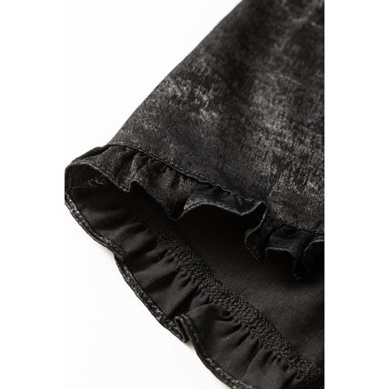 Black Metallic Frilled V Neck Puff Sleeve Babydoll Blouse
