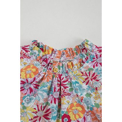 Multicolour Floral Pleated Detail Flutter Sleeve Blouse