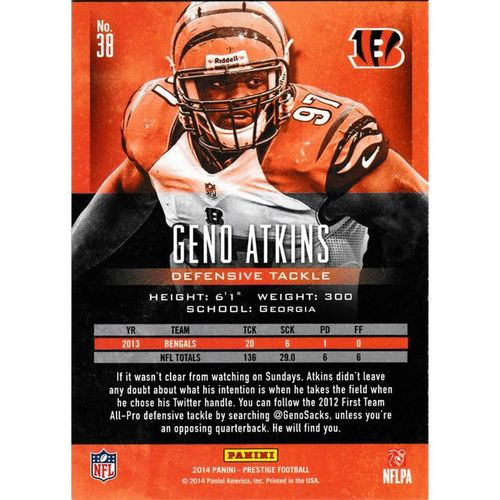 2014 Panini Prestige 38 Geno Atkins Cincinnati Bengals