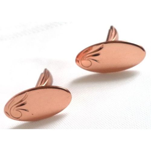 Antique c1920 Bright Oval COPPER engraved Victorian Mint Men Cufflinks Jewelry