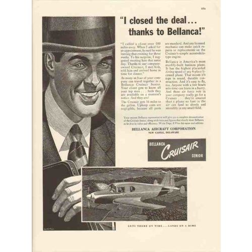 bellanca aircraft corp 1947 i closed the deal cruisair vintage ad