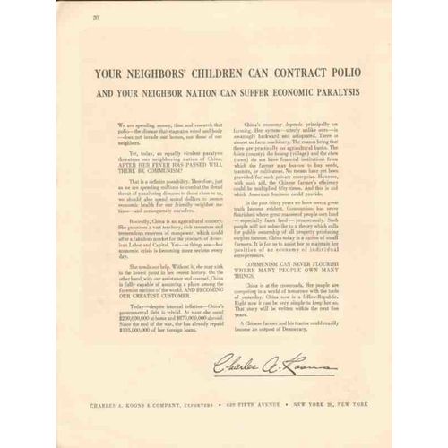 charles a koons inc 1947 neighbors children contract polio vintage ad