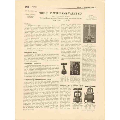 d t williams valve company 1916 regrinding check vintage catalog