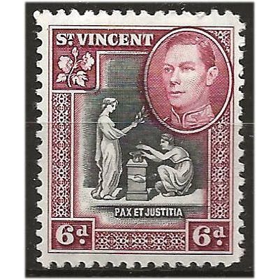 St Vincent 1938 SG155 6d Black & Lake Mounted Mint . .. .