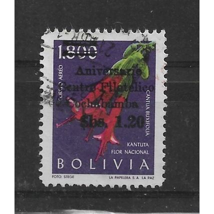 Bolivia.SG792 1p 20 on 1800b National Flowers.Fine Used.Dec21b
