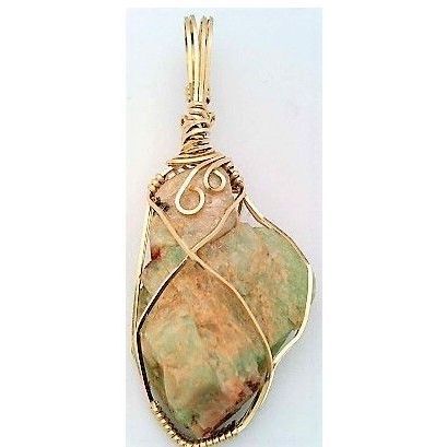 Natural Amazonite Gold Wire Wrap Gemstone Pendant 71