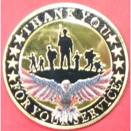 Thank You For Your Service. Challenge Coin. Gold Tone 1.50". 58b.