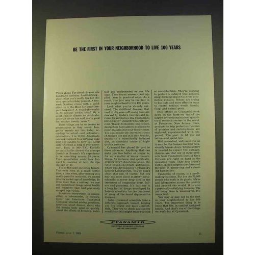 1963 American Cyanamid Ad - First to Live 100 Years