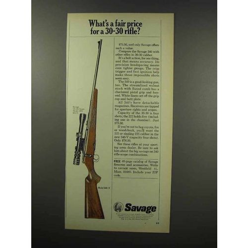 1967 Savage Model 340-V Rifle Ad - Fair Price for 30-30