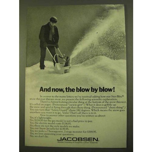 1970 Jacobsen Sno-Blitz Snow Thrower Ad - Blow by Blow