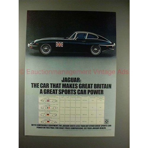 1970 Jaguar XKE Coupe Car Ad - Great Sports Car Power!!