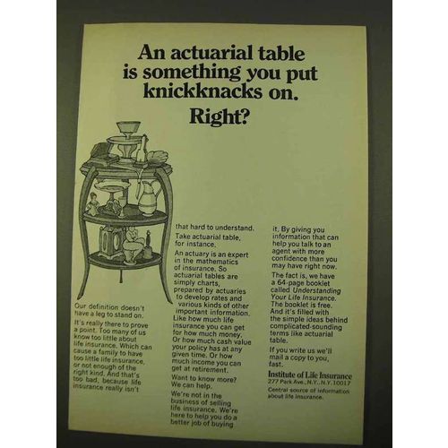 1970 Institute of Life Insurance Ad - Actuarial Table
