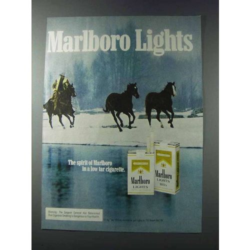 1981 Marlboro Lights Cigarettes Ad - Cowboy and Horses in Snow