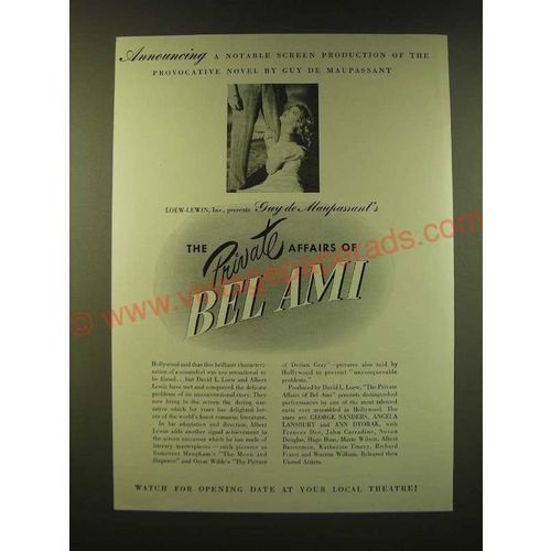1947 The Private Affairs of Bel Ami Movie Ad - Angela Lansbury