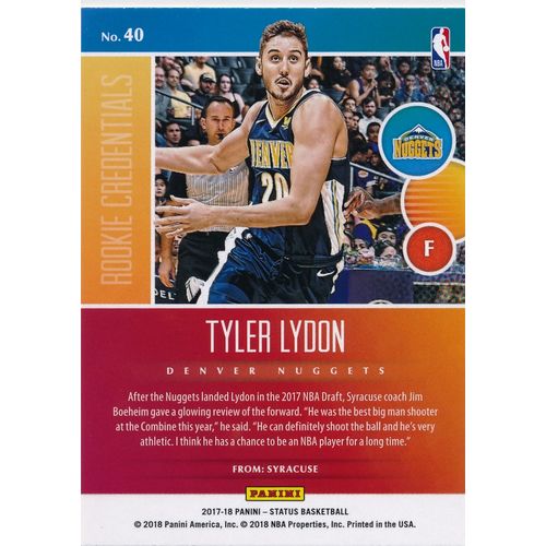 2017-18 Panini Status Rookie Credentials 40 Tyler Lydon Denver Nuggets