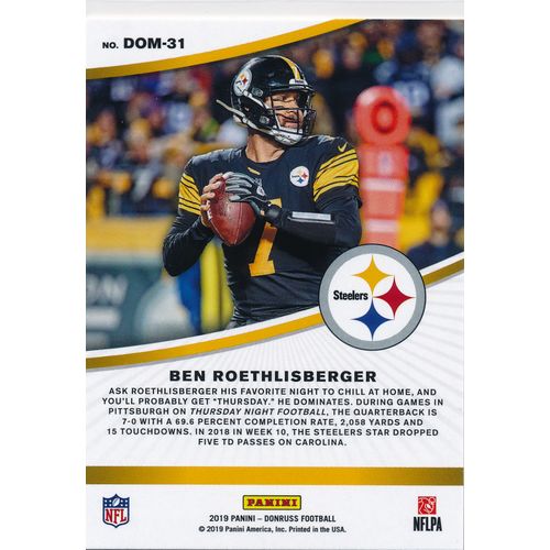 2019 Donruss Football Dominators Insert 31 Ben Roethlisberger Steelers
