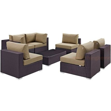 7-Piece Outdoor Rattan Convertible Sectional Sofa Loveseat Chairs Coffee Table