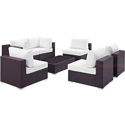 7-Piece Outdoor Rattan Convertible Sectional Sofa Loveseat Chairs Coffee Table