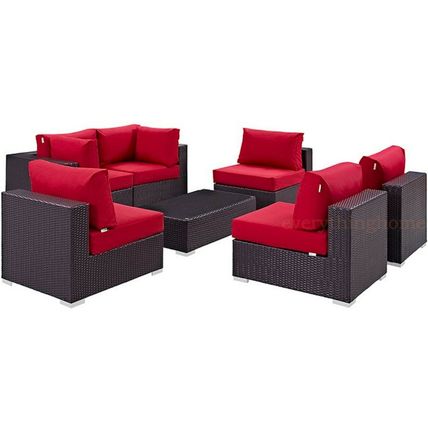 7-Piece Outdoor Rattan Convertible Sectional Sofa Loveseat Chairs Coffee Table