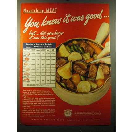 1949 American Meat Institute Ad - Nourishing Meat you knew it was good